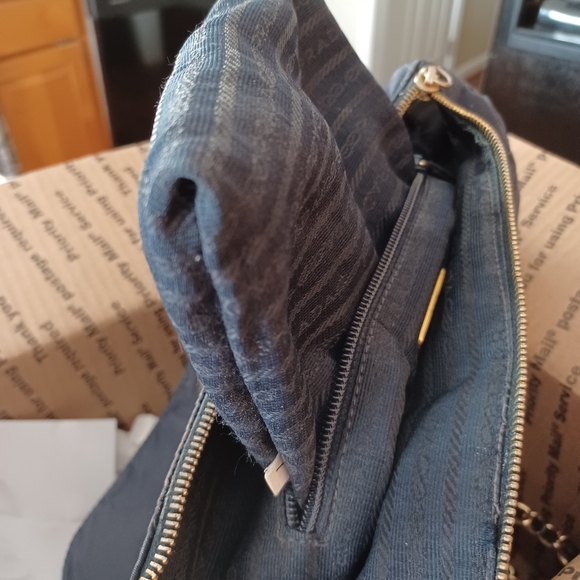 PRADA Gold Chain Bag Shoulder Bag 100% Authentic Navy Blue Crossbody Bag Tote - Picture 14 of 16